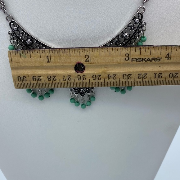 Southwestern Boho Silver Tone Multi Strand Dangling Beaded Statement Necklace - Picture 4 of 14